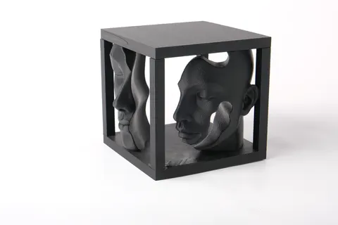 Abstract Dual-Face Bust in Geometric Frame — 3D printed face sculpture