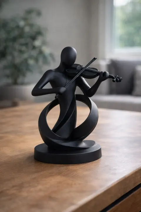 Abstract Violinist Geometric Low-Poly Sculpture — 3D printed bust sculpture