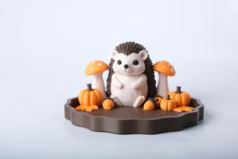 Adorable Autumn Hedgehog with Pumpkins and Mushrooms — 3D printed flexi animal