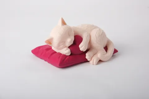Adorable Cat Sleeping on Cozy Pillow Figurine — 3D printed cat figurine