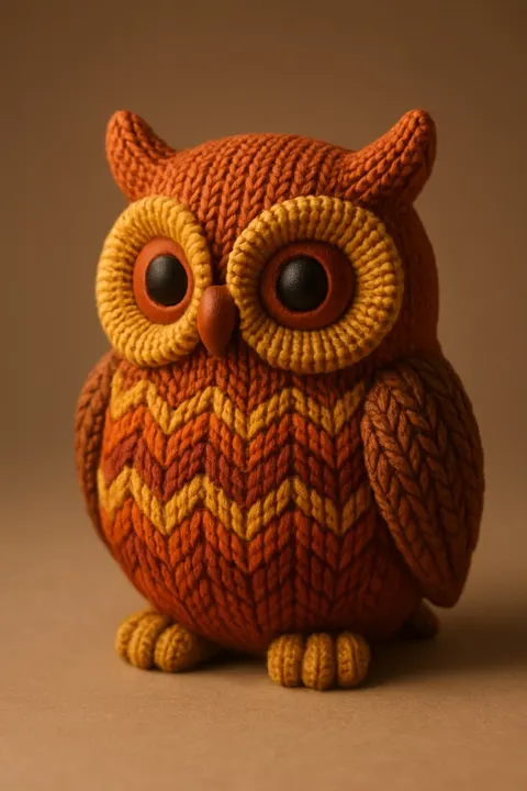 Autumn Owl Knitted — 3D printed animal figurine