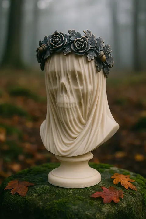 Autumn Skull In Veil — 3D printed gothic figurine