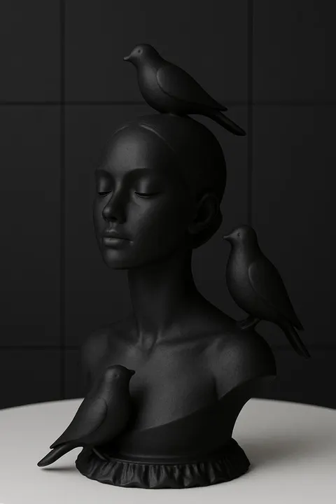 Beautiful Girl With Birds — 3D printed bust sculpture