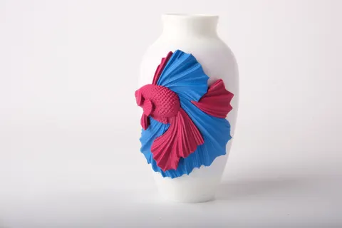 Betta Fish Vase with Colorful Tropical Fish Design — 3D printed figural vase
