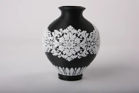 Black and White Baroque Vase — 3D printed botanical vase