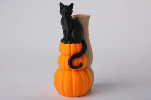 Black Cat Pumpkin Vase — 3D printed seasonal vase