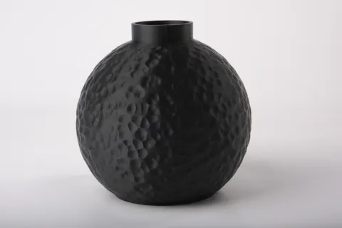 Black Hammered Texture Vase Modern Round Decor — 3D printed geometric vase