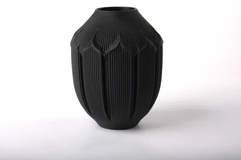Black Ribbed Art Deco Vase — 3D printed geometric vase