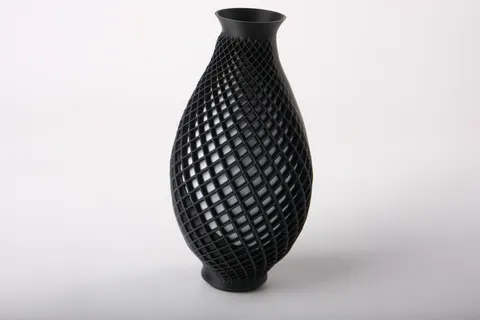 Black Spiral Lattice Vase Modern Geometric Decor — 3D printed geometric vase