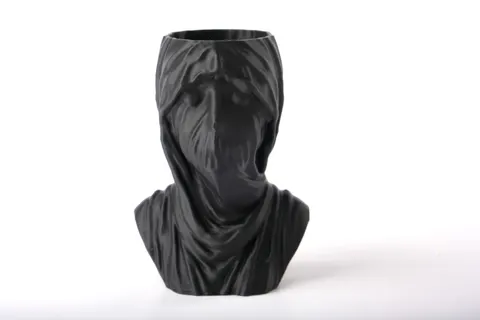 Black Veiled Face Vase — 3D printed figural vase