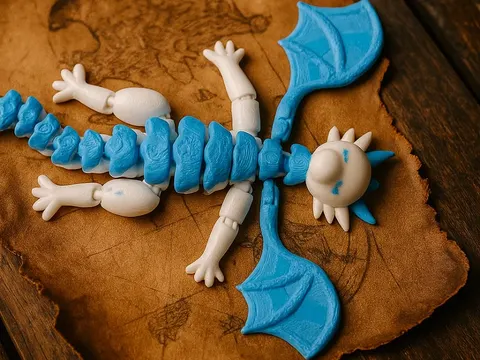 Blue and White Articulated Dragon — 3D printed flexi dragon