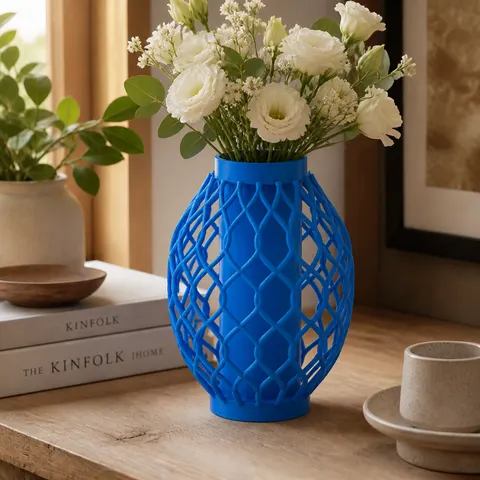 Blue Lantern Vase — 3D printed geometric vase