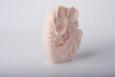 Blush Floral Relief Vase — 3D printed botanical vase