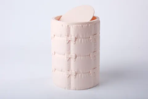 Bow Puffer Trash Can with Quilted Texture — 3D printed kitchen accessory