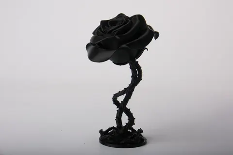 Branched Rose with Thorny Vine Stem — 3D printed botanical sculpture