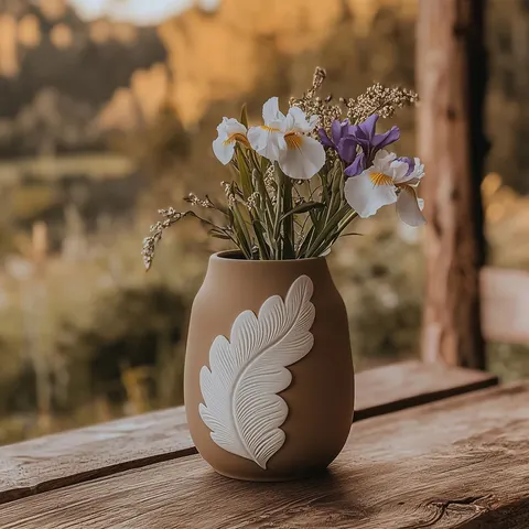 Brown Vase With Round Leaf Print — 3D printed botanical vase