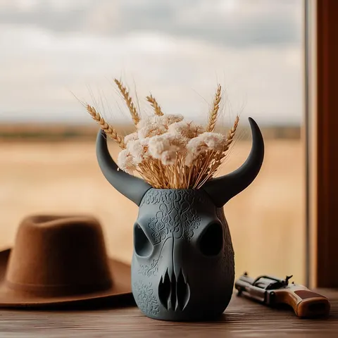 Bull's Skull Vase — 3D printed figural vase