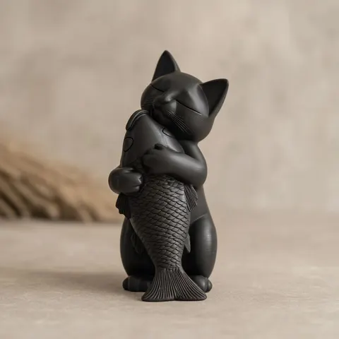 Cat With Fish — 3D printed decor piece