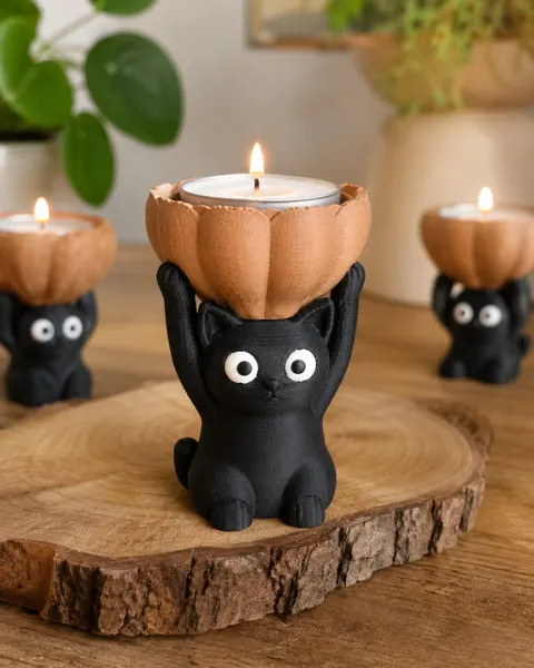 Cat With Flower Candle — 3D printed cat figurine