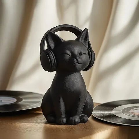 Cat With Headphones — 3D printed cat figurine