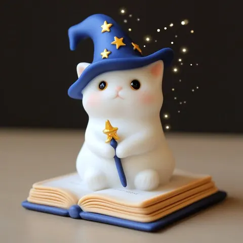 Cat Wizard On Book — 3D printed cat figurine