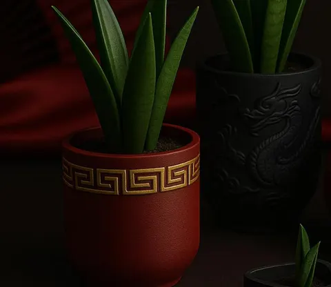Chinese Red Pot — 3D printed geometric vase