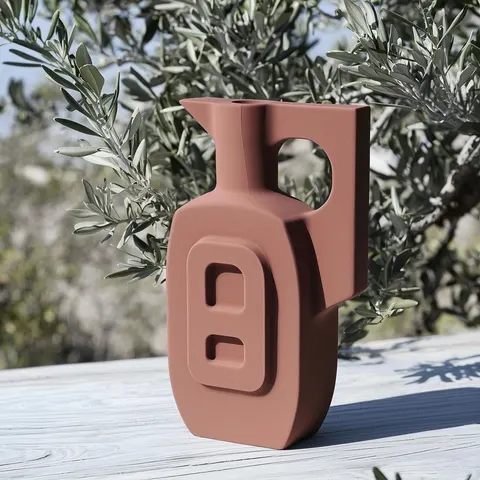 Clay Bottle Vase With Number 8 — 3D printed geometric vase