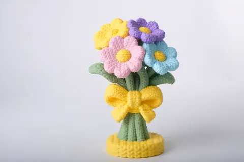 Colorful Flower Bouquet with Ribbon — 3D printed botanical sculpture