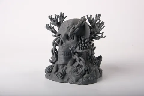 Coral Skull Sculpture Ocean-Inspired Sunken Decor — 3D printed gothic figurine