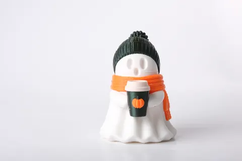 Cozy Autumn Ghost with Pumpkin Spice Latte — 3D printed decor piece