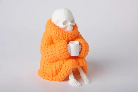 Cozy Skeleton with Mug — 3D printed gothic figurine
