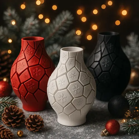 Cracked Vase With Snowflakes — 3D printed seasonal vase