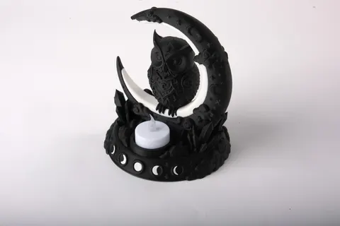 Crescent Owl LED Candle Holder in Mystical Moon Design — 3D printed lamp