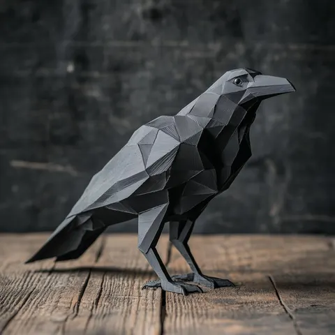 Crow Lowpoly — 3D printed animal figurine