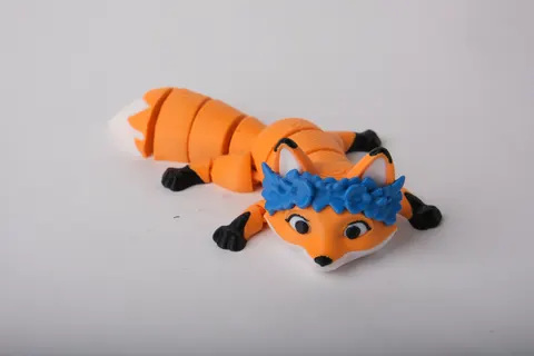 Cute Articulated Fox with Blue Flower Crown — 3D printed flexi animal