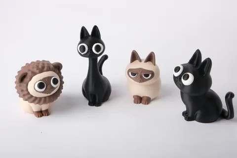 Cute Big-Eyed Cat & Friends Figurines Set — 3D printed cat figurine