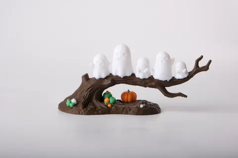 Cute Ghost Family on a Branch — 3D printed gothic figurine