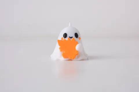 Cute Ghost Keychain with Autumn Leaf — 3D printed fidget toy