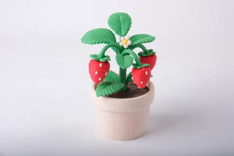 Cute Knitted Strawberries in Pot Decorative Plant — 3D printed botanical sculpture