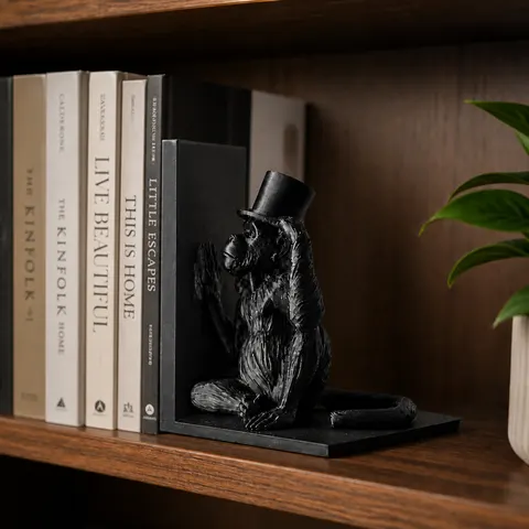Cute Monkey Bookends with Top Hats — 3D printed animal figurine