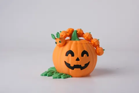 Cute Pumpkin Box Flexi Caterpillar Toy — 3D printed seasonal flexi toy