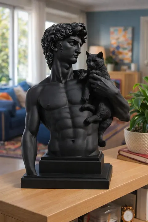 David With Cat — 3D printed bust sculpture