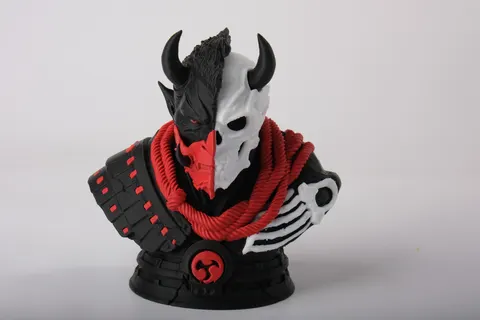 Demon Samurai with Horns Horror Bust — 3D printed gothic figurine