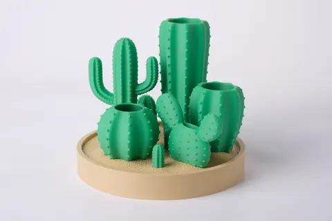 Desert Cacti Desk Organizer for Pens, Brushes, and Small Items — 3D printed botanical tray
