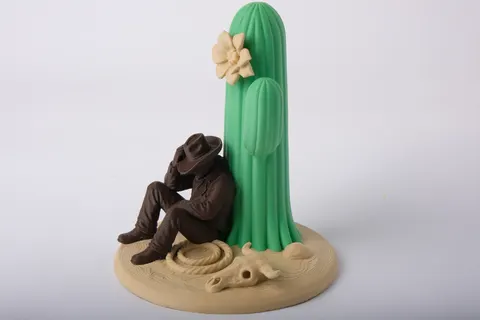 Desert Cowboy with Cactus Sculpture — 3D printed botanical sculpture