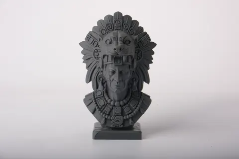 Detailed Inca Warrior Bust with Jaguar Headdress — 3D printed bust sculpture