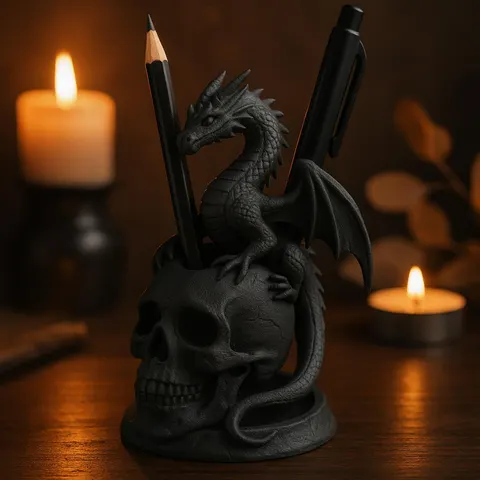 Dragon On Skull — 3D printed gothic figurine