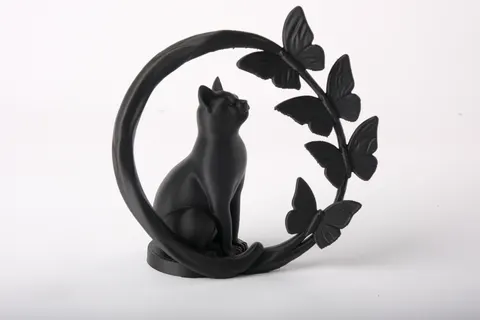 Elegant Cat Surrounded by Butterflies Sculpture — 3D printed cat figurine