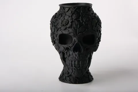 Elegant Floral Lace Skull Vase — 3D printed figural vase