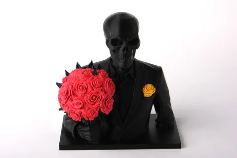 Elegant Skeleton Bust Holding Roses — 3D printed gothic figurine